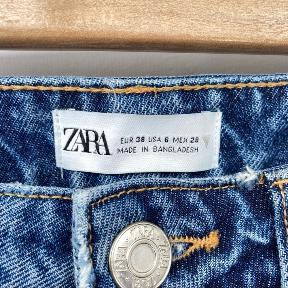 Zara Medium Wash Distressed Slim Straight Jeans - Picture 5 of 8